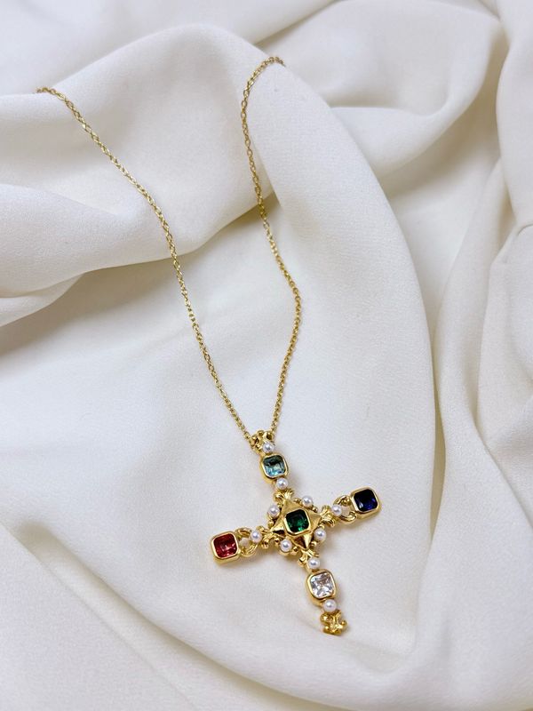 Collana croce multicolor Gold