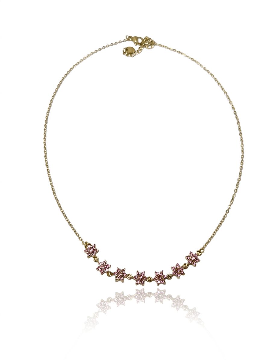 Girocollo pink flowers gold