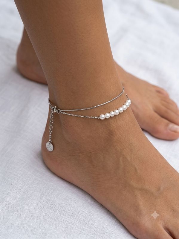 Cavigliera perle centrale silver