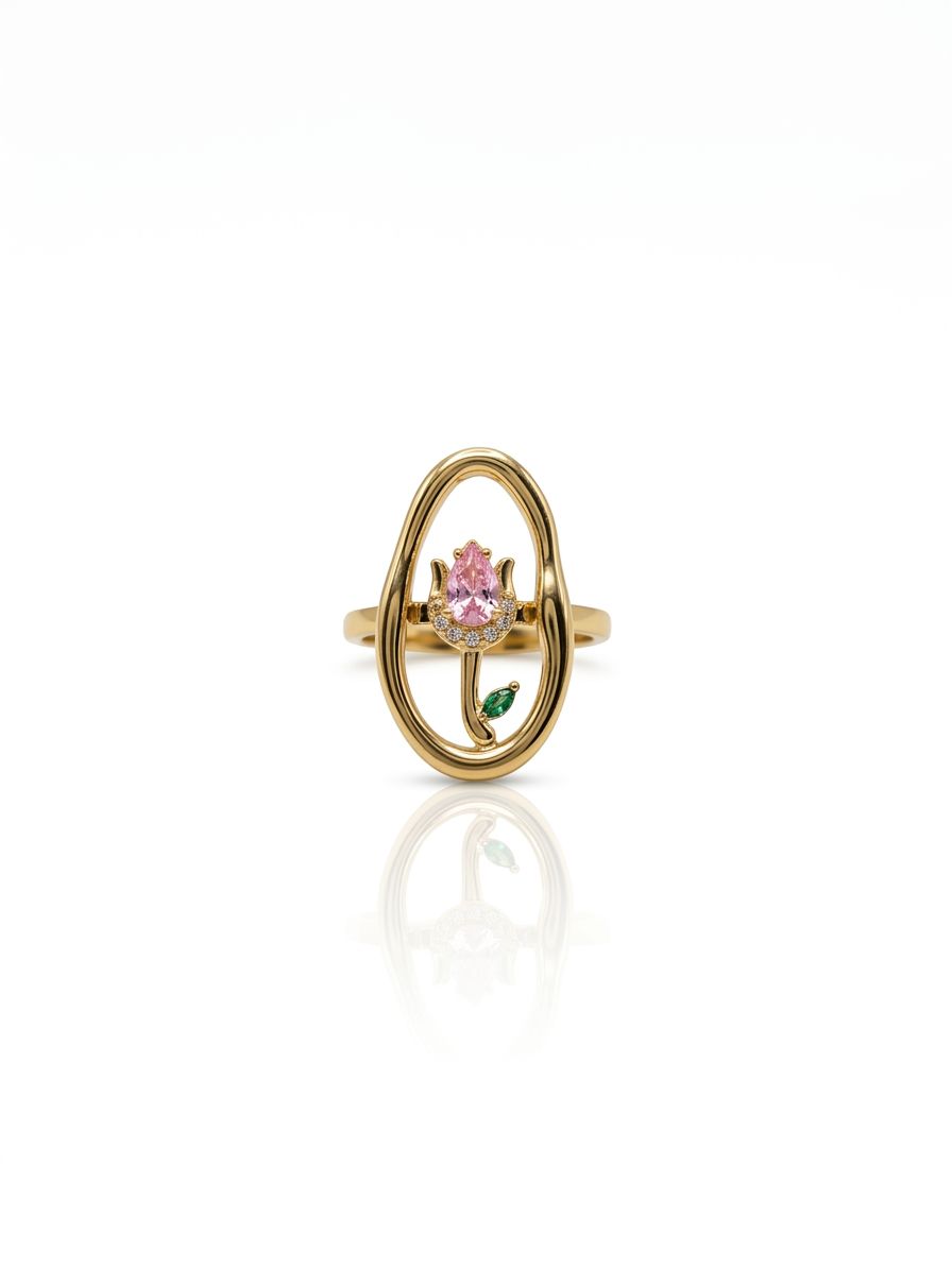 Anello tullipà rosa e verde