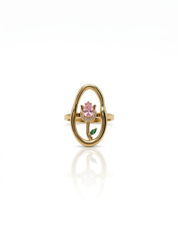 Anello tullipà rosa e verde