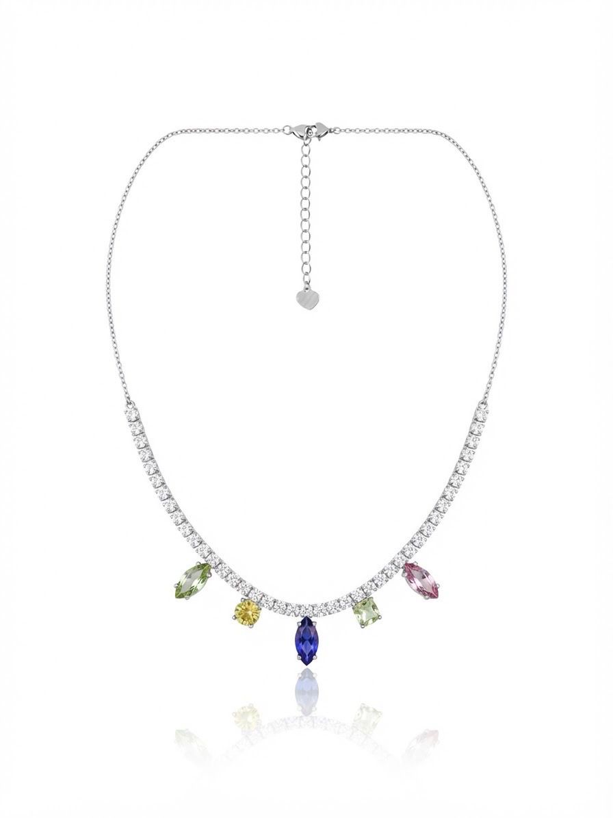 Choker tennis charms multicolor silver