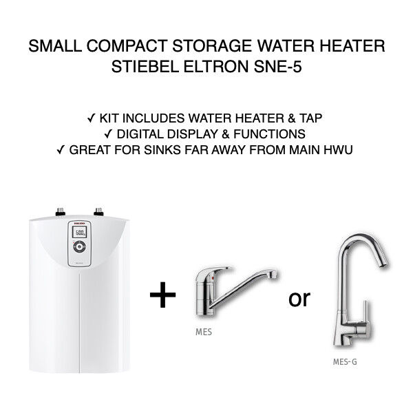 SMALL Compact Storage Water Heater 1-Phase STIEBEL ELTRON SNE-5 with TAP KIT