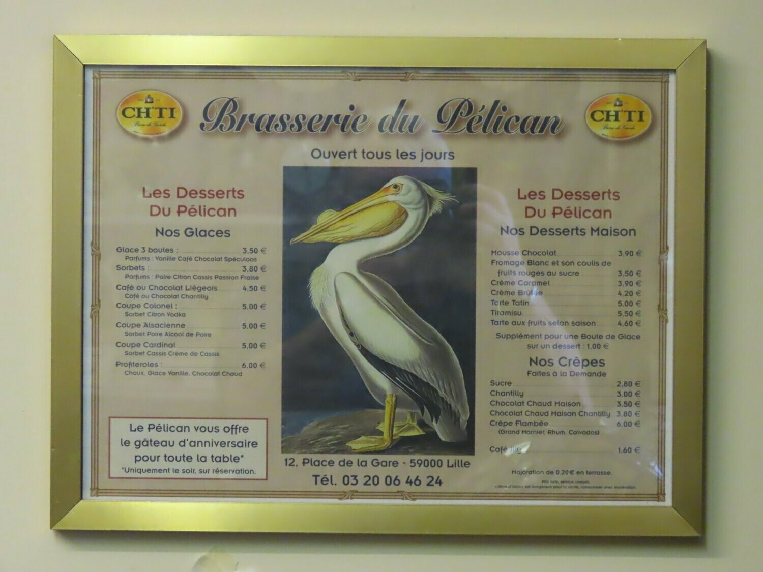 French Menu,  Brasserie​ du Pelican