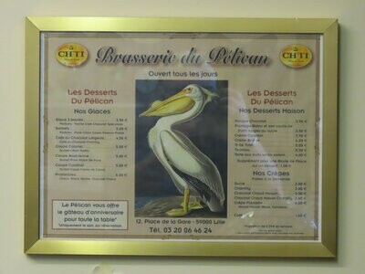 French Menu,  Brasserie​ du Pelican