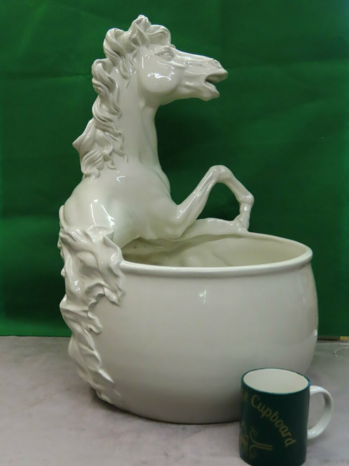 Impressive Italian Majolica White Horse Planter