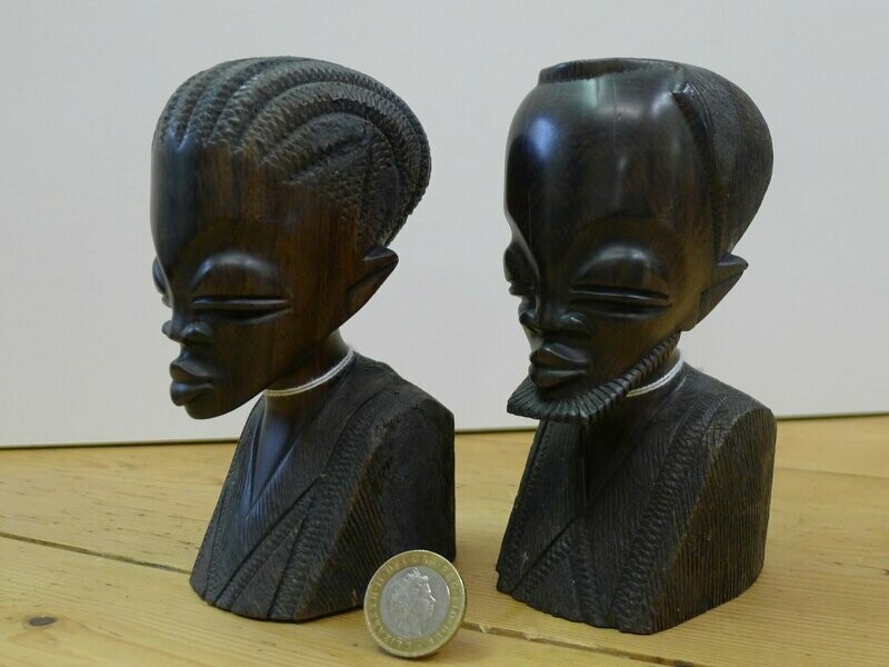 African Ebony Carved Male/Female Busts
