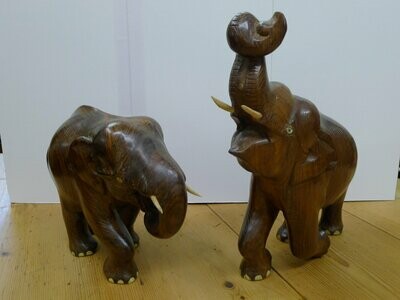 Pair of Carved Wooden Elephants