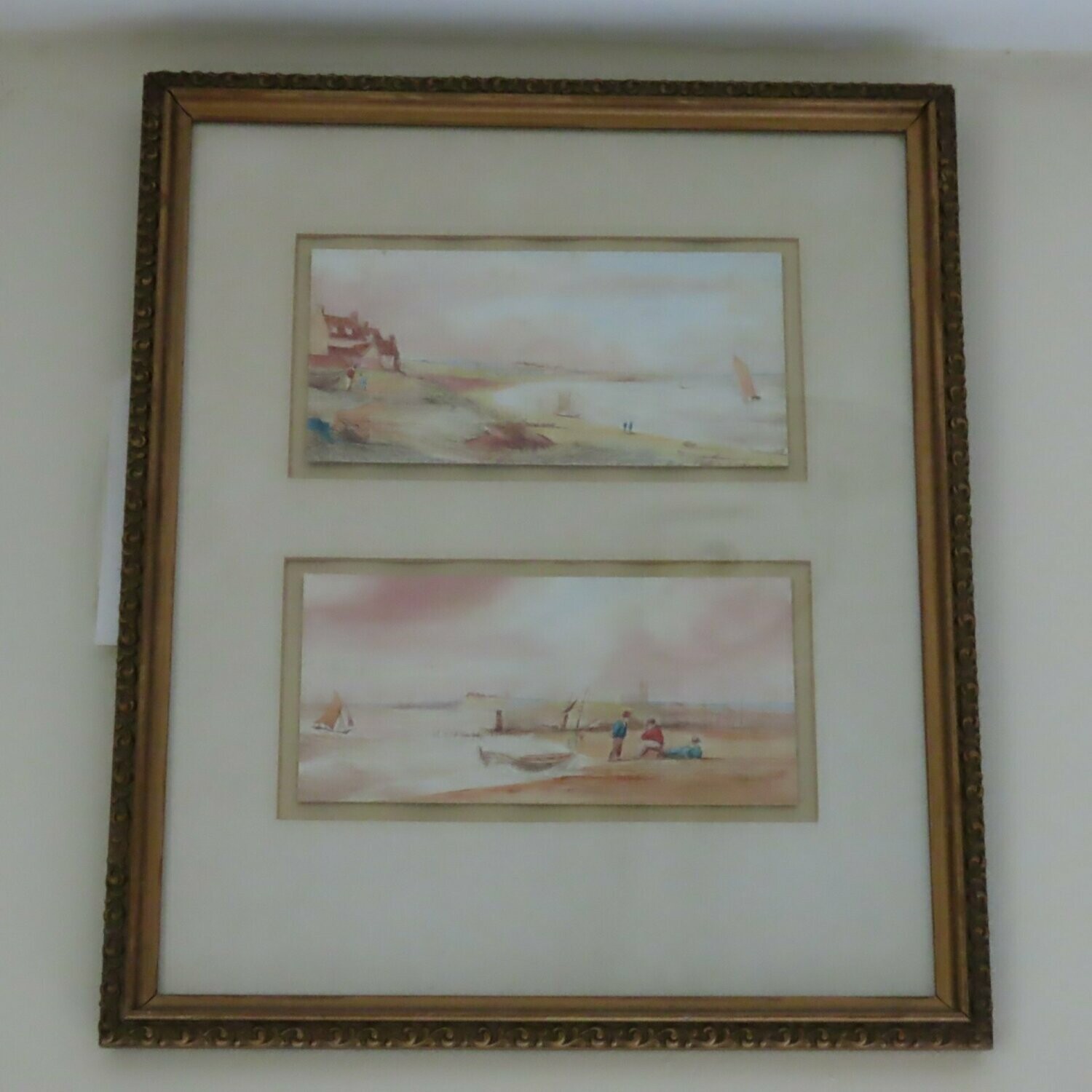Two watercolours in one frame. Signed