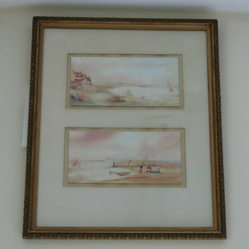 Two watercolours in one frame. Signed