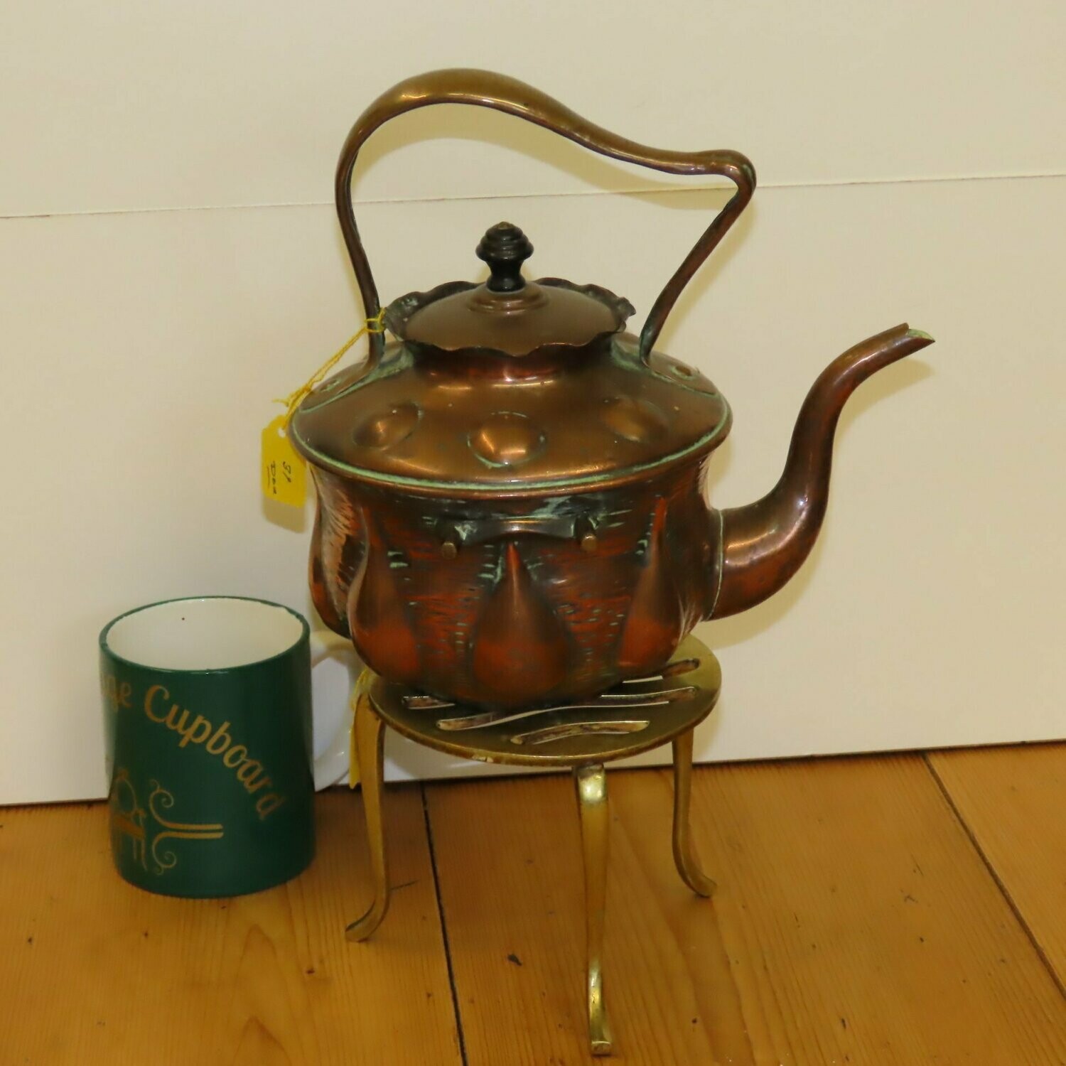 Art Nouveau Copper Kettle and Brass Trivet