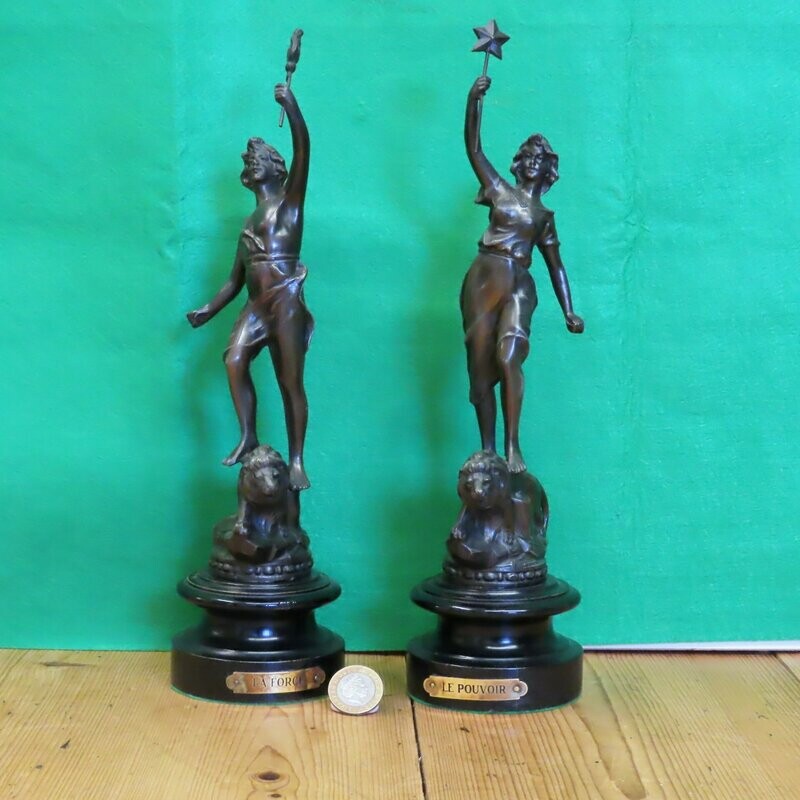 Pair of Spelter Figurines on Wood Plinths