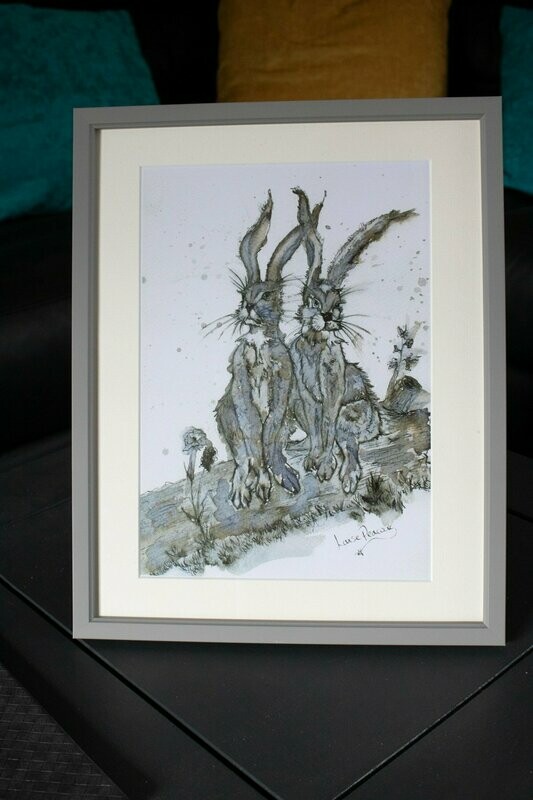 Hares  - Ink Art Print - by local artist Louise Peacock