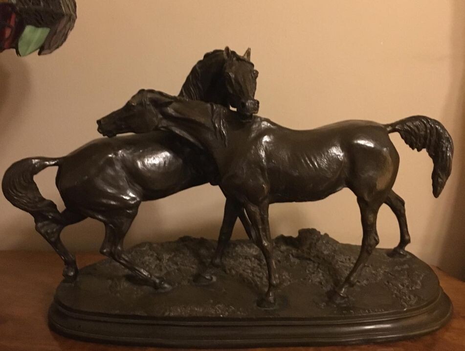 Large signed Bronzed Sculpture of Stallion and Mare. SOLD