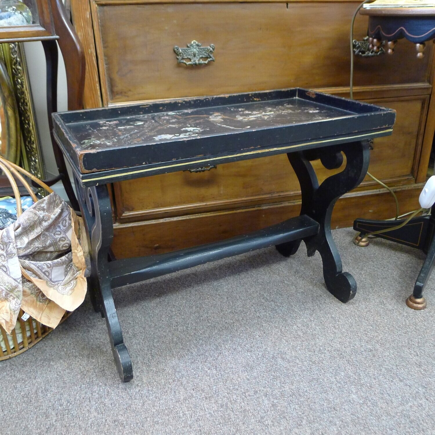 Antique Tray table Ebonized with mother of pearl inlay