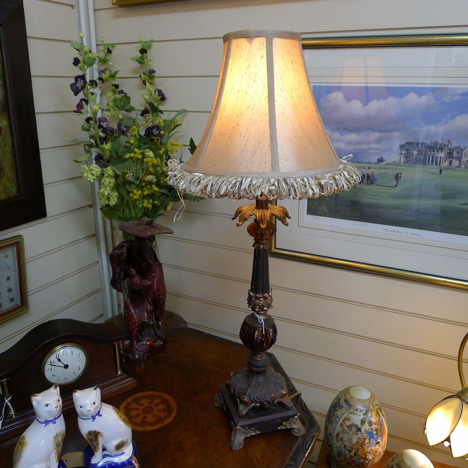 Elegant Amber glass and painted metal lamp