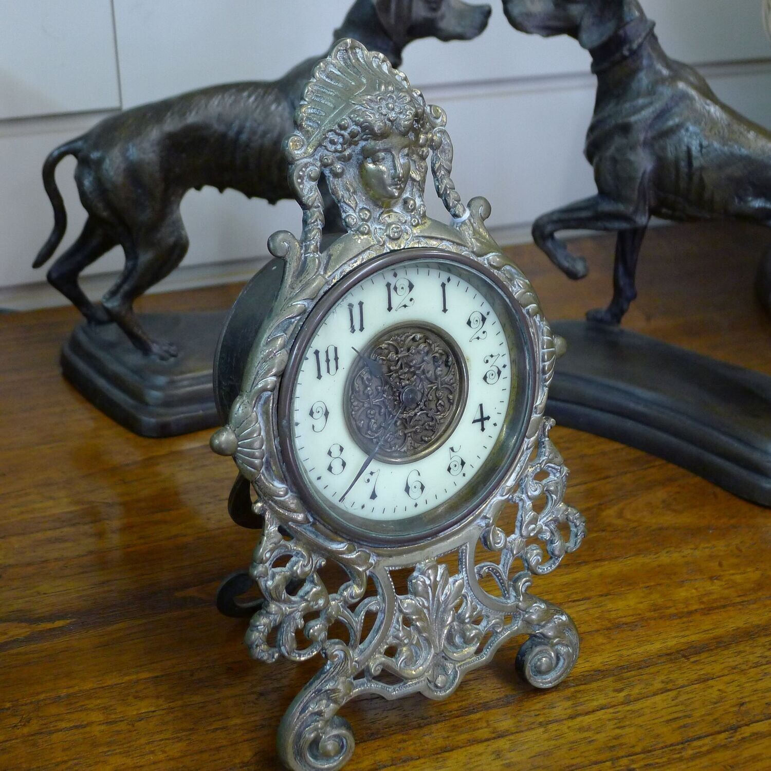 Antique Pierced brass French Desk clock Circa 1950