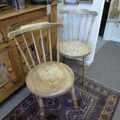 Pair of Antique Elm and Beech Country Kitchen chairs