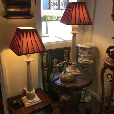 Stunning Pair of Polished Marble Lamps Very Tall