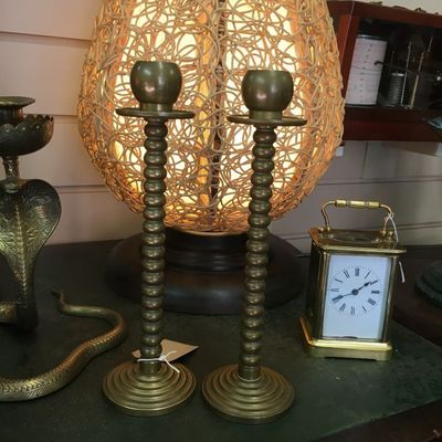 Antique Barley twist pair of Candle holders in Heavy brass
