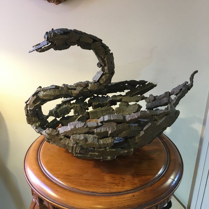 Unique Bronze Brutalist Swan Sculpture large