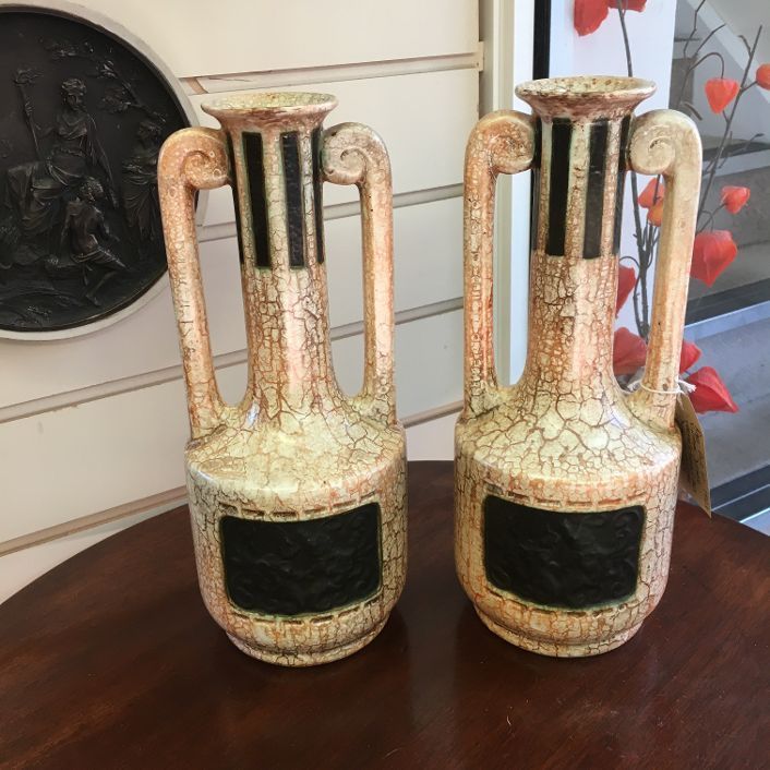 1930's Vintage Ditmar Urbach/ Chech/ Art Deco Alienware pair of pottery Vases