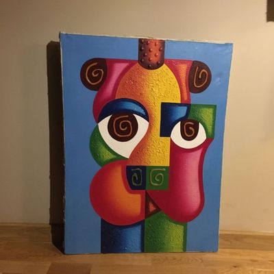 Cubist Original Large Acrylic on stretched Canvas