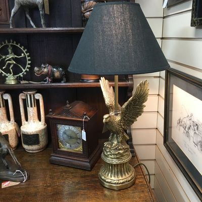 Solid brass eagle lamp and black shade
