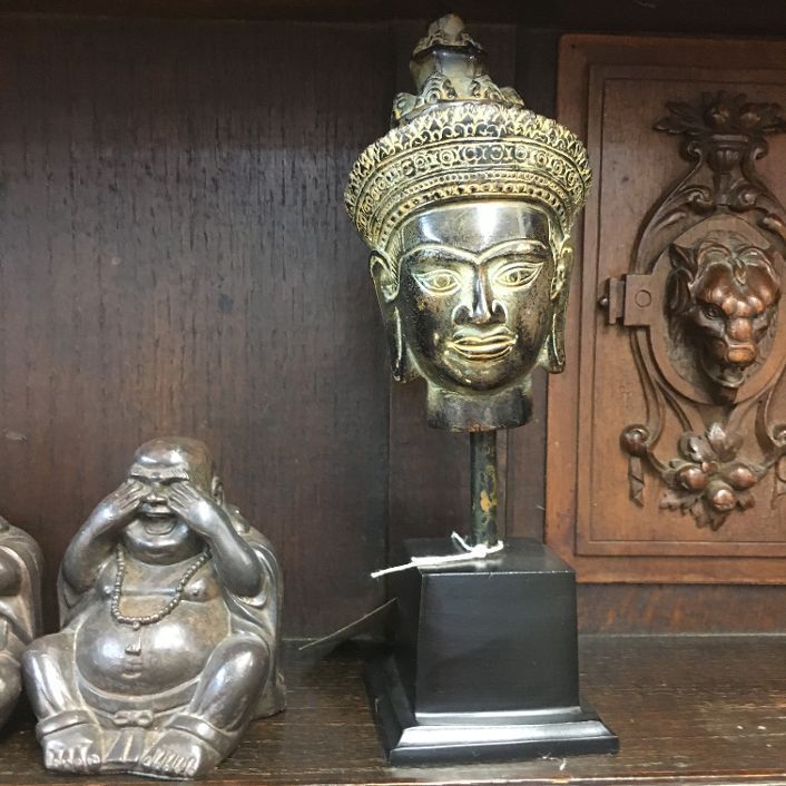Bronze Thai Buddha head on Plinth