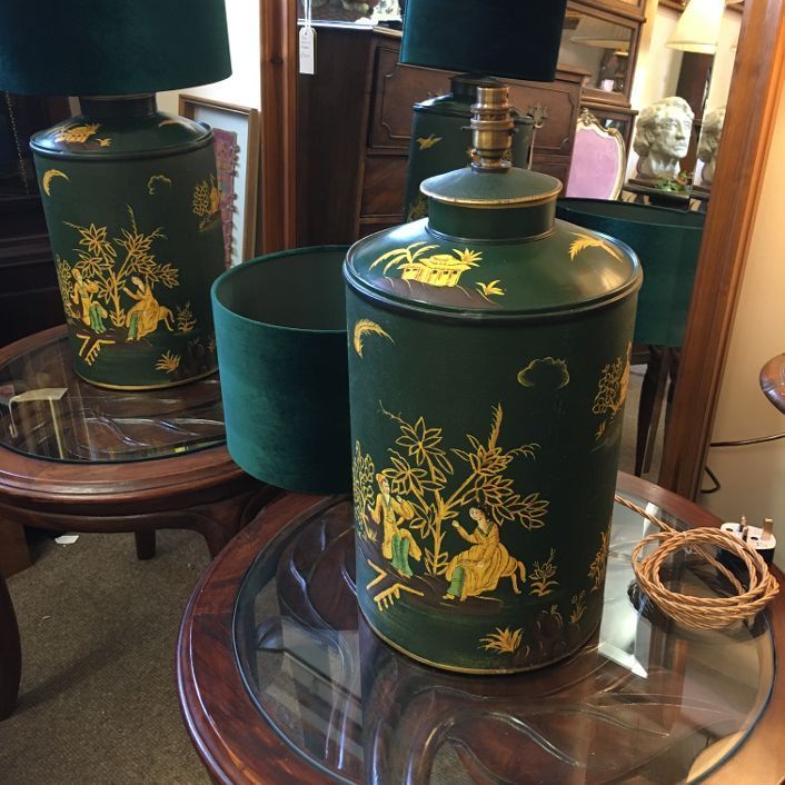 Pair of Large Vintage Toleware Tea Caddy Lamps