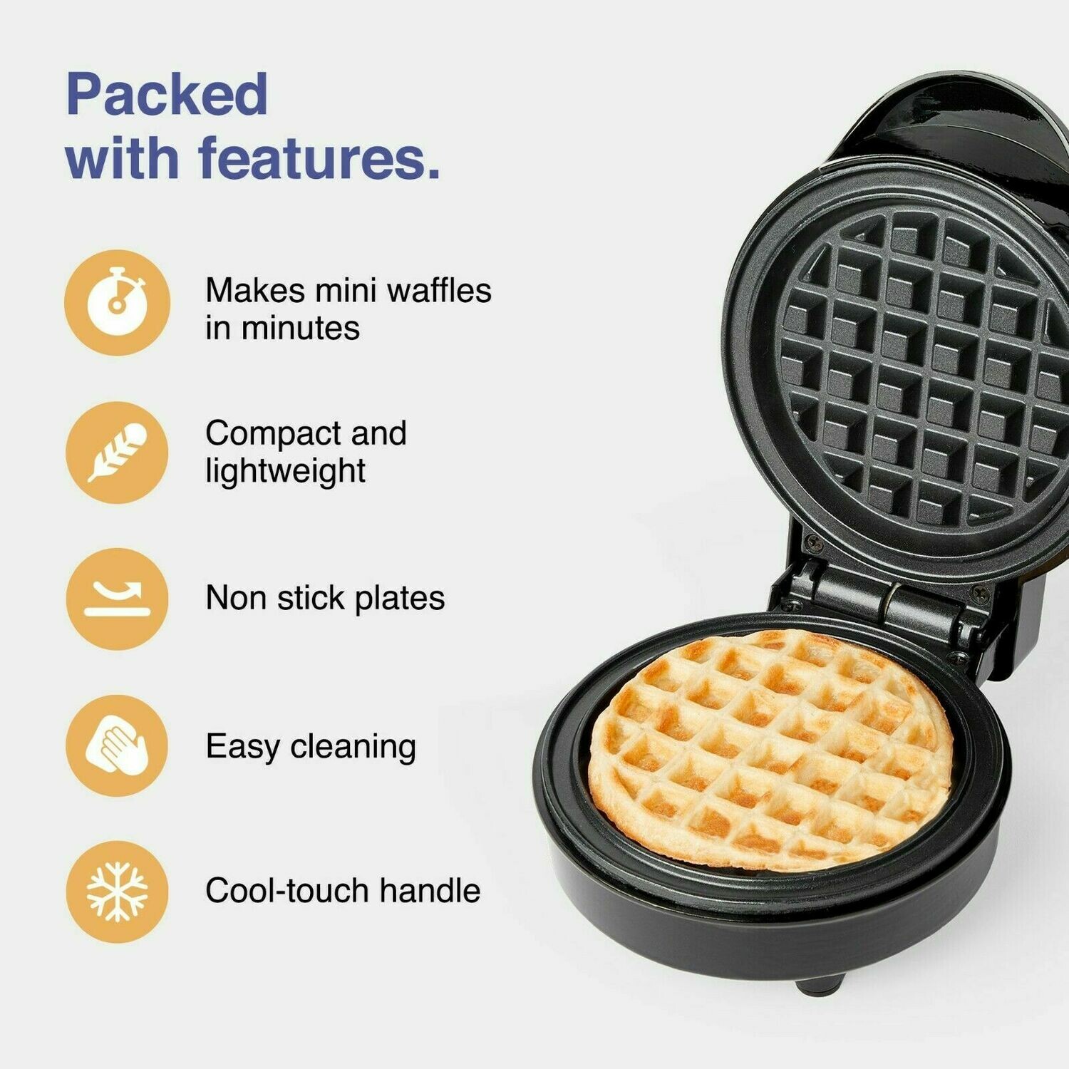 VonShef Mini Waffle Maker 700W with Non-Stick Coating - American Waffles UK Free Shipping NEW