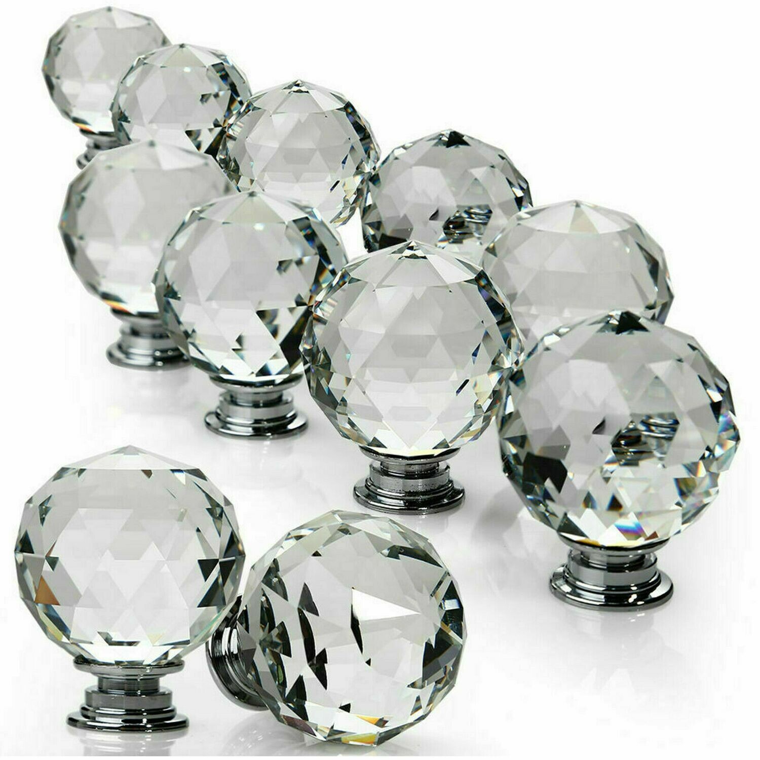 Clear Crystal Diamond Glass Door Knobs Cupboard Drawer Furniture Handle Cabinet Charming UK New