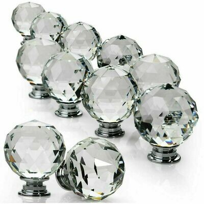 Clear Crystal Diamond Glass Door Knobs Cupboard Drawer Furniture Handle Cabinet Charming UK New