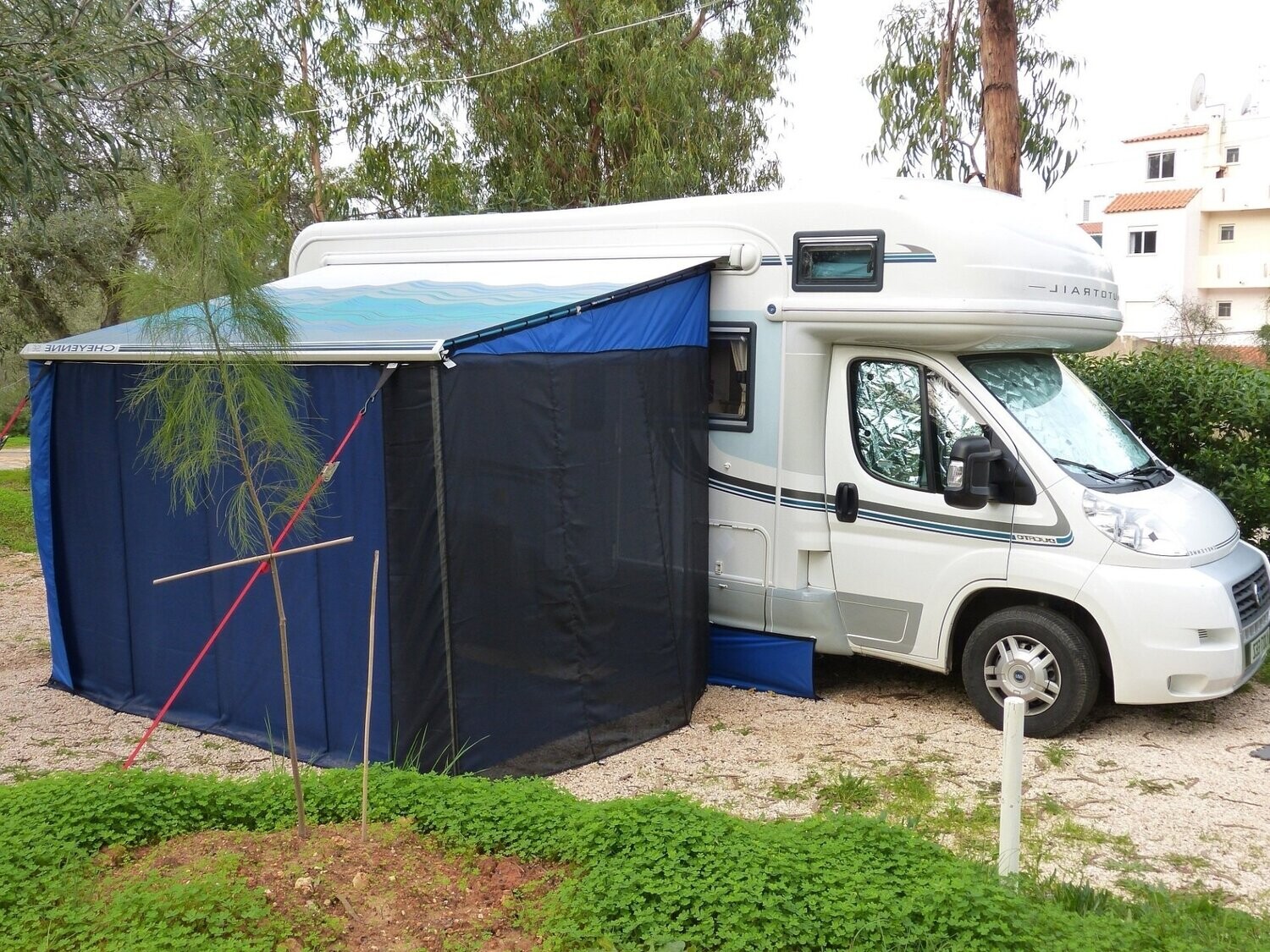Complete set of made to measure windblockers with grey inner membranes & various colours prices start at £391 per complete safari room ie 2 side/end sections and a front  section of your chosen size