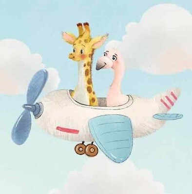 Giraf en flamingo vliegtuig