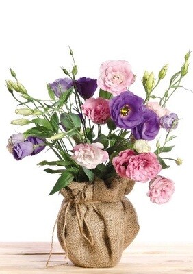 Boeket in jute zak