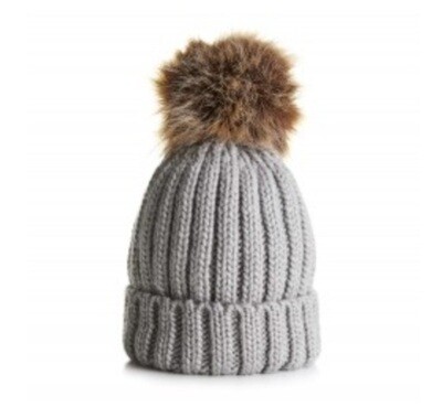 Grey Pom Pom Hat