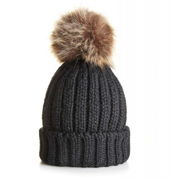 Black Pom Pom Hat