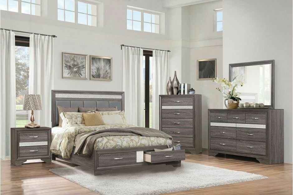 1505GY Luster Grey  4PC SET (Q.BED,NS,DR,Mr)