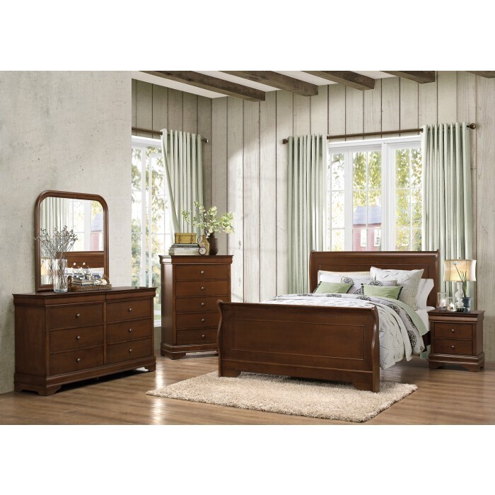 1856 Cherry Queen Sleigh Bed 3 Pc Bedroom Bed Dr Ns