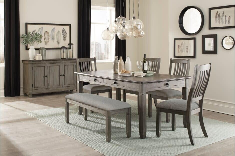 5627GY-72 6Pc Grey Table Set (Table+Bench+4 Chairs
