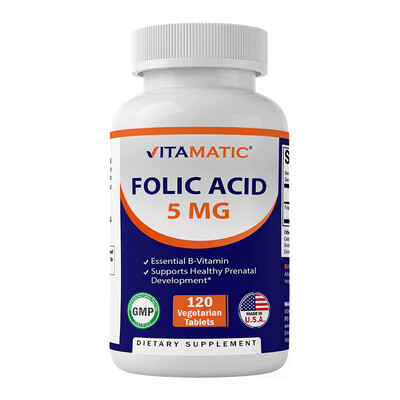 Vitamatic Folic Acid 5mg (5000 mcg) - 120 Vegetarian Tablets