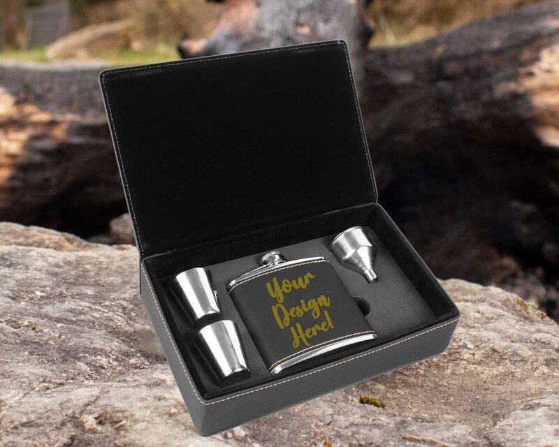 Customized Leatherette Flask Set