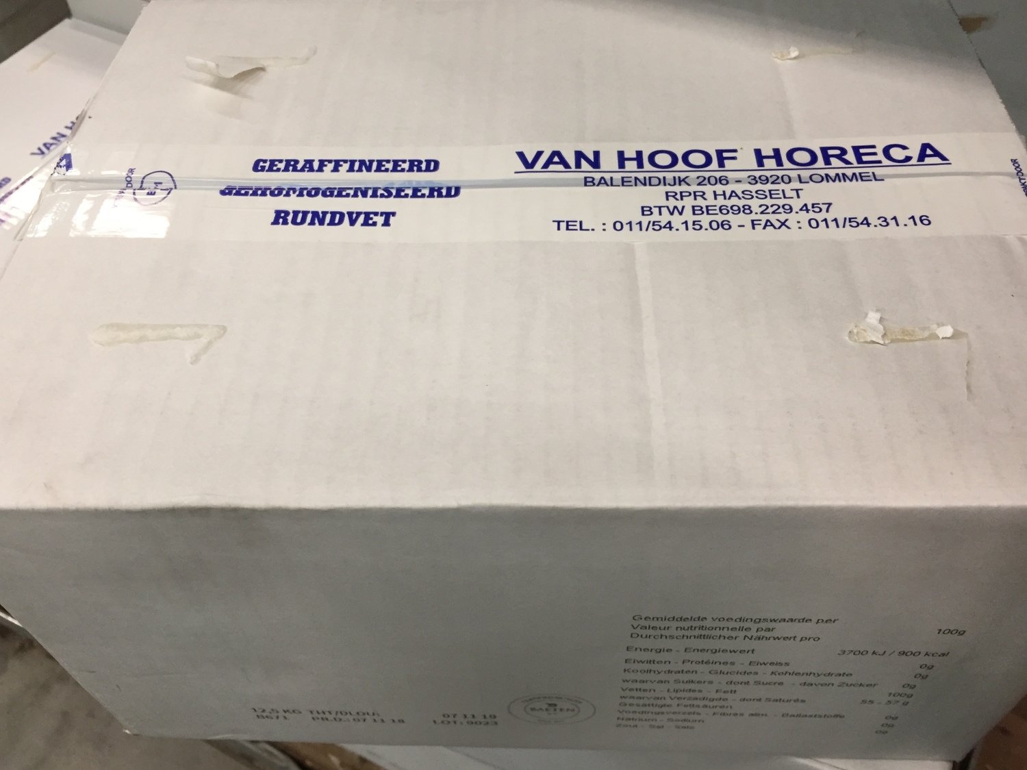 Geraffineerd rundsvet 12.5kg prijs/ds