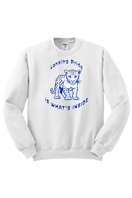 ADULT Sweatshirt - BLUE or WHITE - Lansing Pride Inside - LARGE LOGO