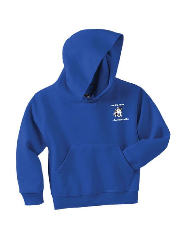 YOUTH Hoodie - BLUE or WHITE - Lansing Pride Inside - SMALL LOGO