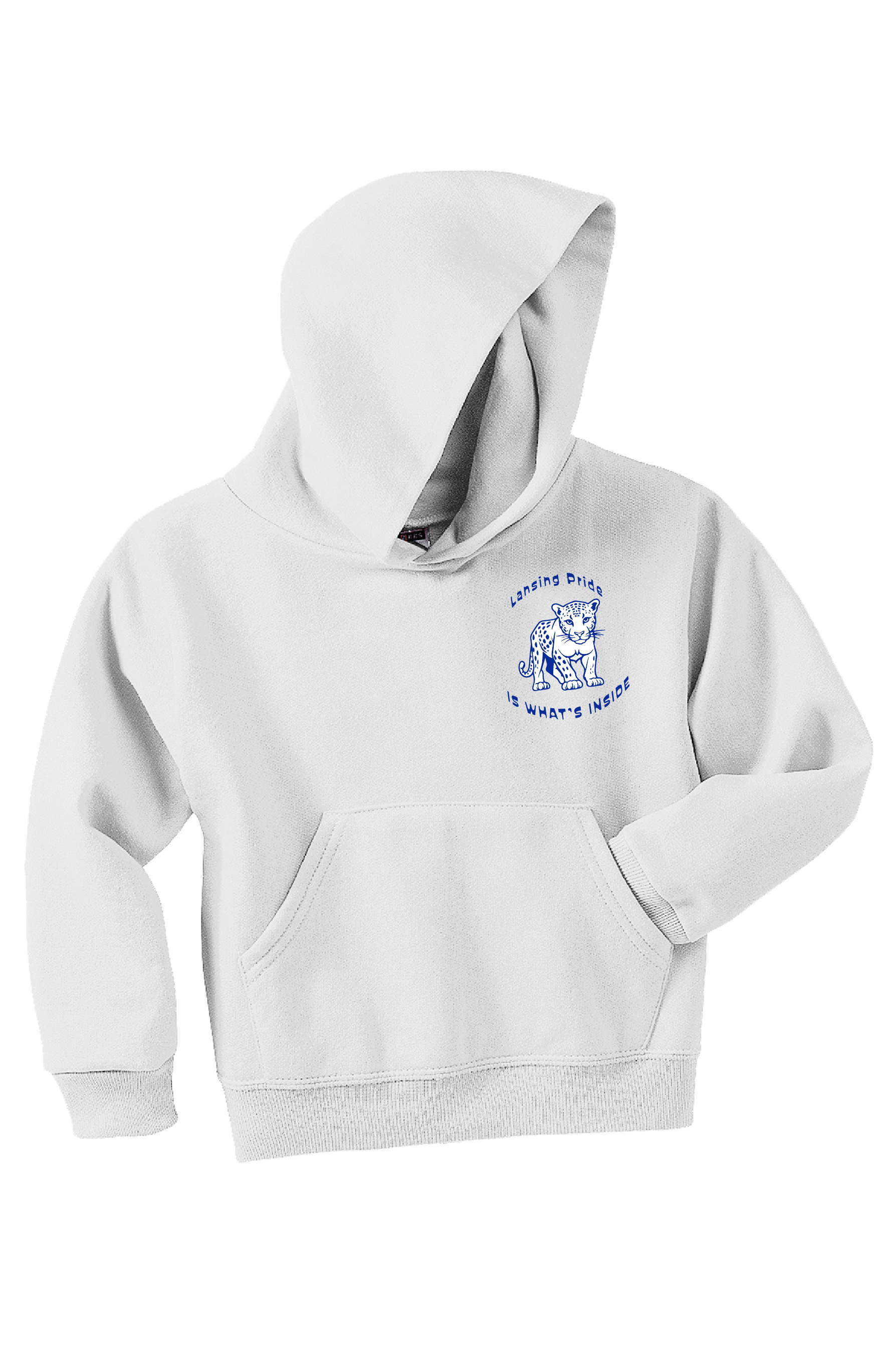 YOUTH Hoodie - BLUE or WHITE - Lansing Pride Inside - SMALL LOGO