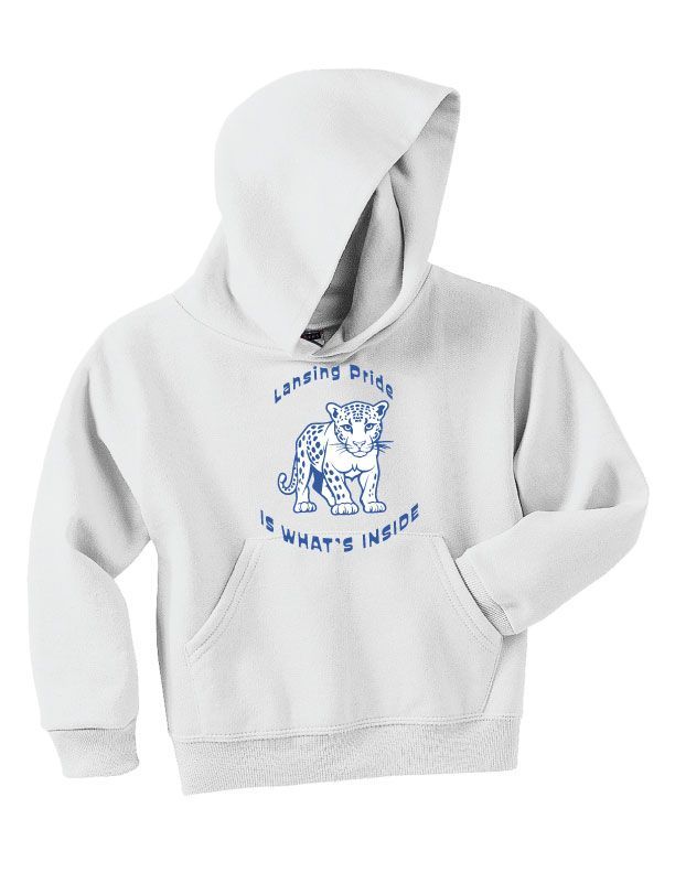YOUTH Hoodie - BLUE or WHITE - Lansing Pride Inside - LARGE LOGO