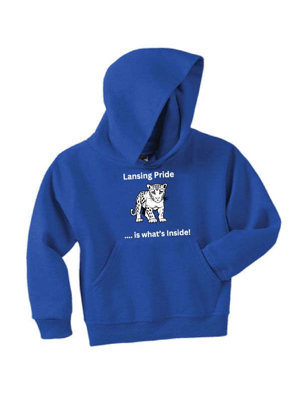 YOUTH Hoodie - BLUE or WHITE - Lansing Pride Inside - LARGE LOGO