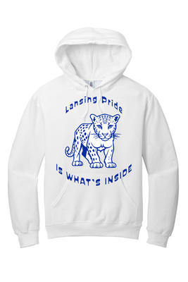 ADULT Hoodie - BLUE or WHITE - Lansing Pride Inside - LARGE LOGO